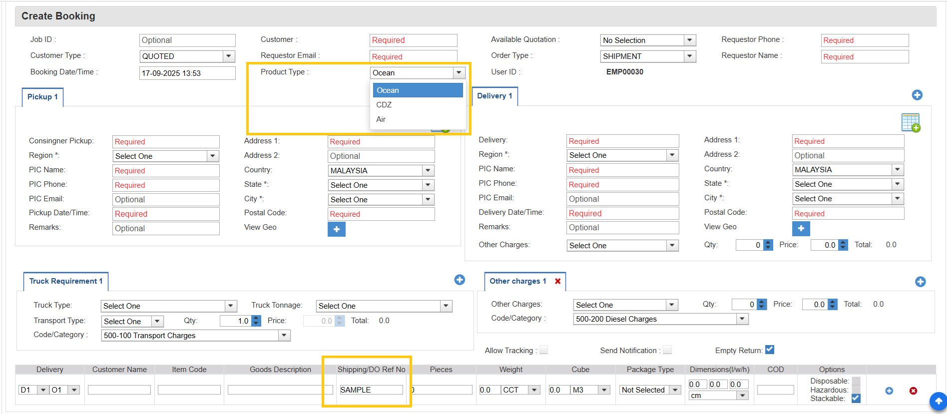 Booking Product Type