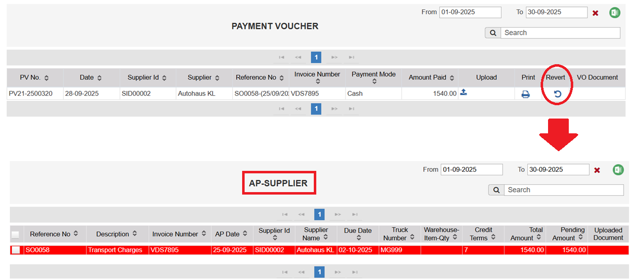 AP Supplier Revert