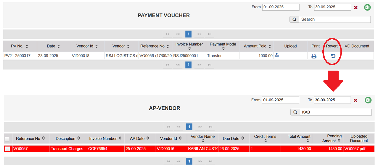 AP Vendor Revert