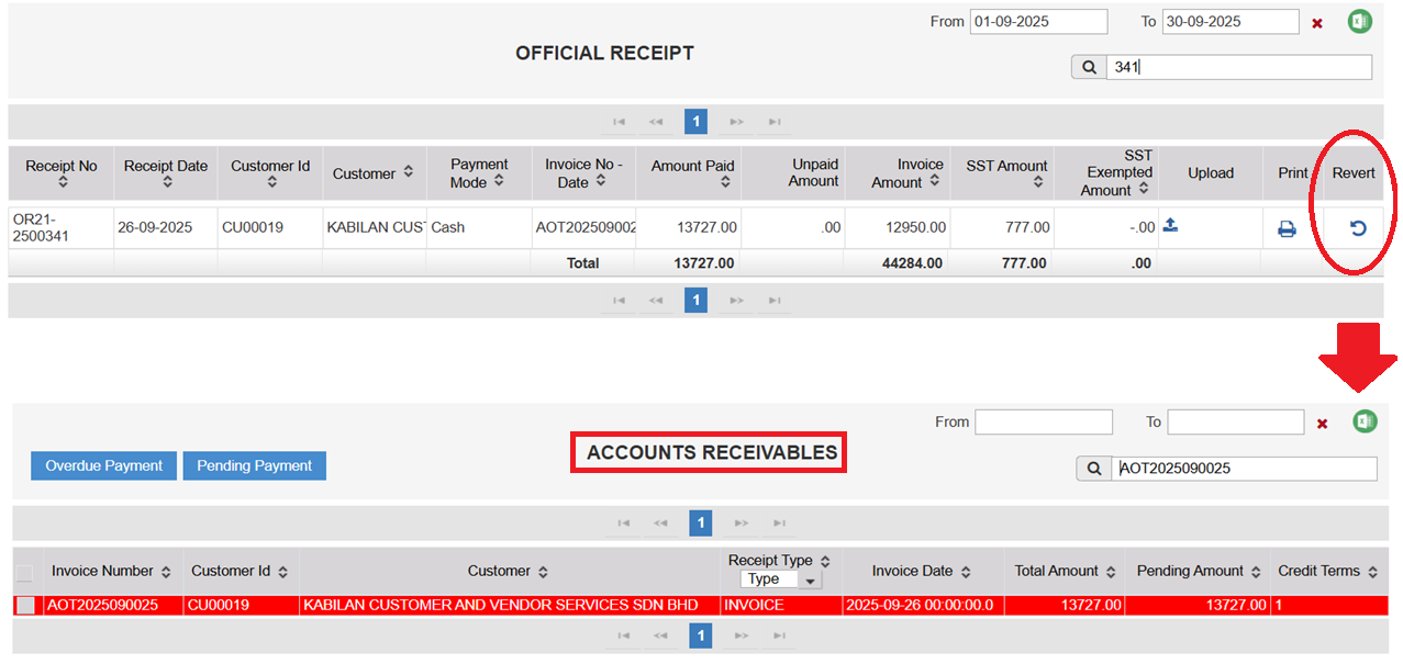 Official Receipt Revert