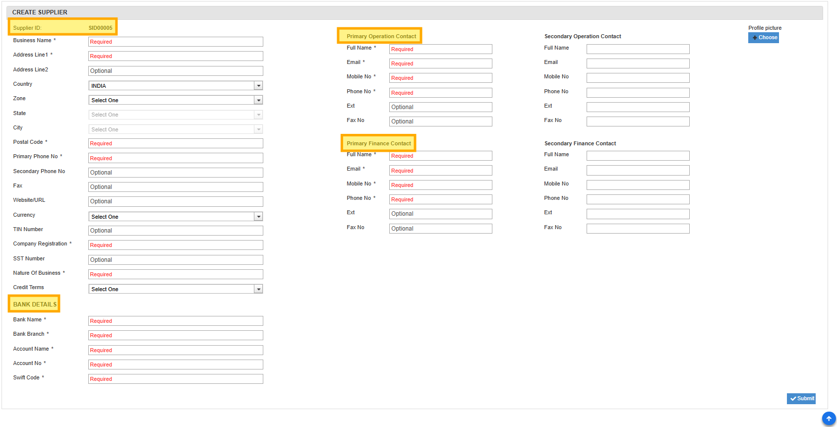 Create Supplier Form