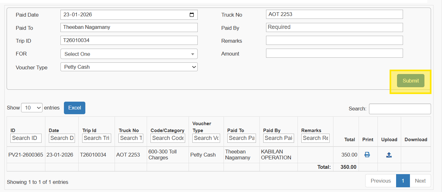 Generate Pettycash