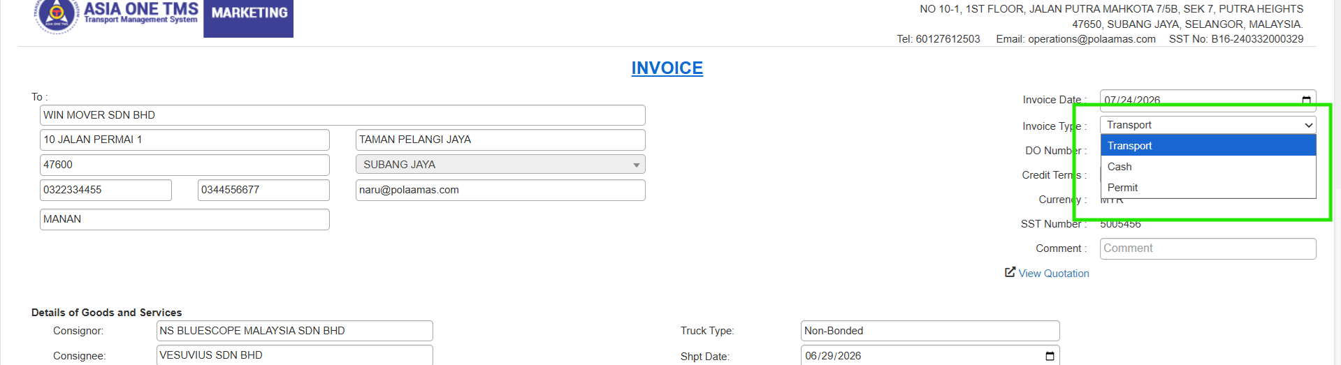 Cash Invoice