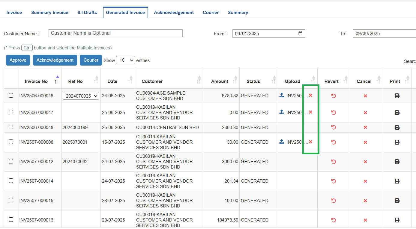 Remove Uploaded Invoice