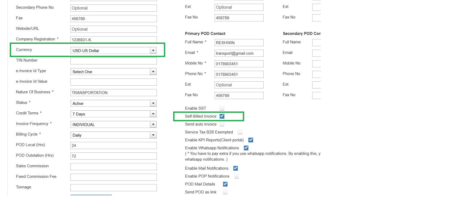 Self-Billed Invoice and Currency Selection